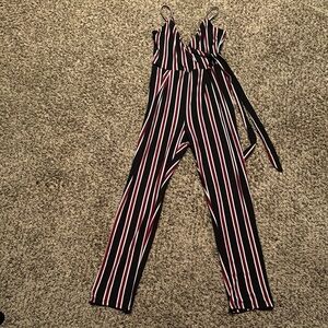 Black and White Striped Jumpsuit
